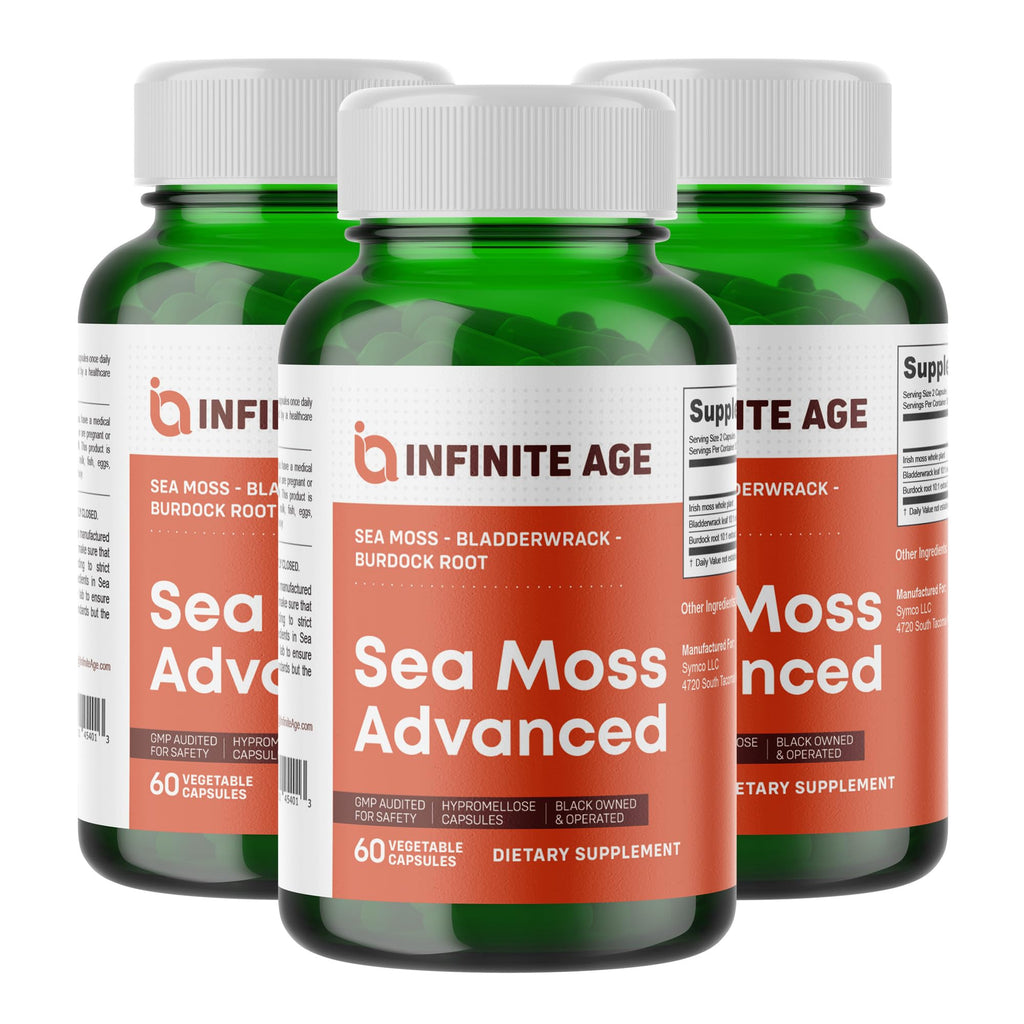 INFINITE AGE 3-Pack Sea Moss Capsules 1250mg – 180 Vegan Capsules Each, Made in USA
