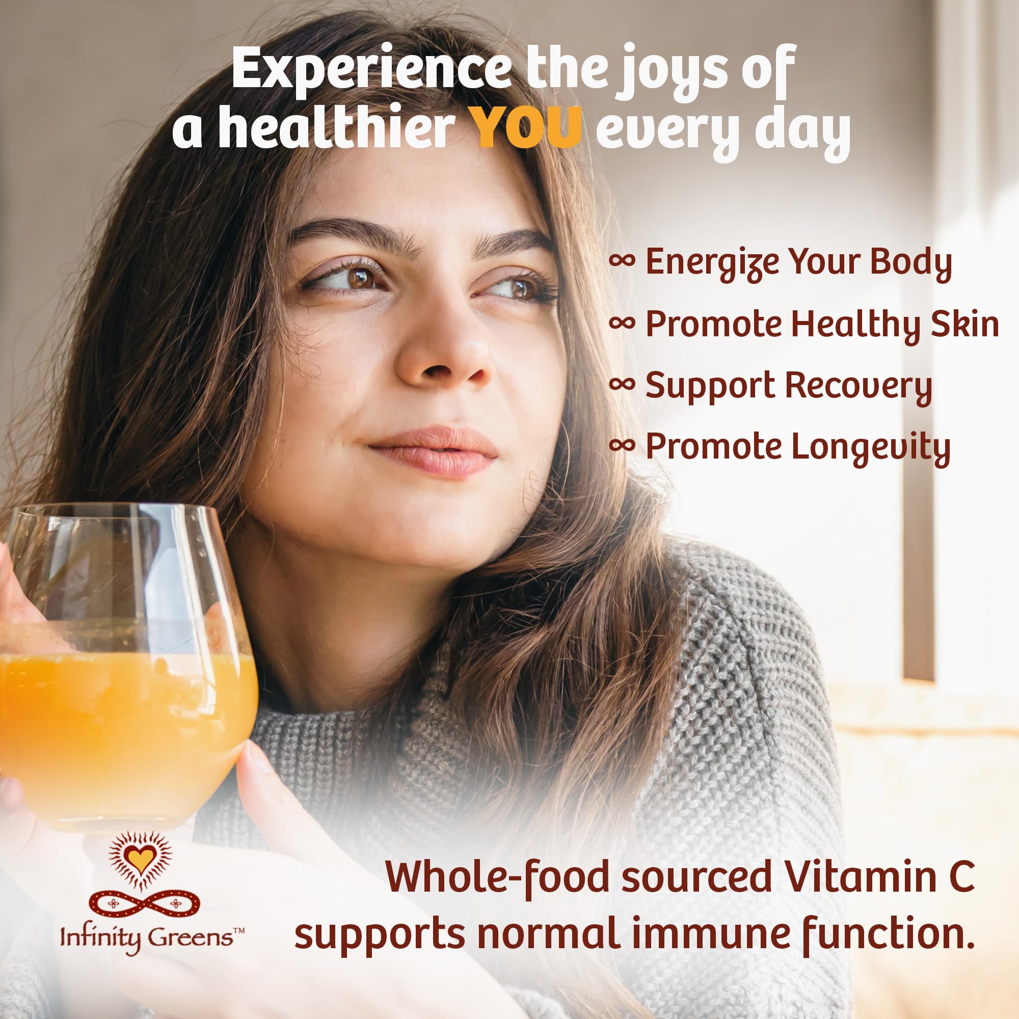 Infinity-C Organic Whole-Food Vitamin C Powder – 1000mg, Acerola, Camu Camu & Amla (30 Servings)