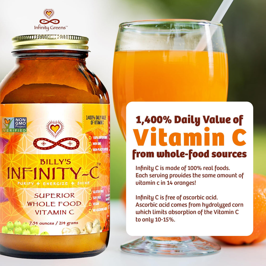 Infinity-C Organic Whole-Food Vitamin C Powder – 1000mg, Acerola, Camu Camu & Amla (30 Servings)