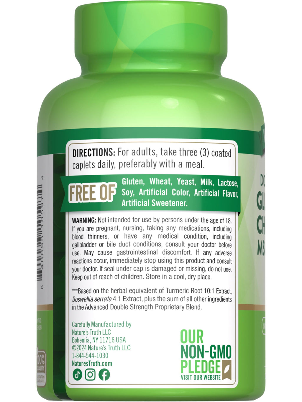 Nature's Truth Glucosamine Chondroitin MSM Complex - 90 Caplets | Gluten Free & Non-GMO
