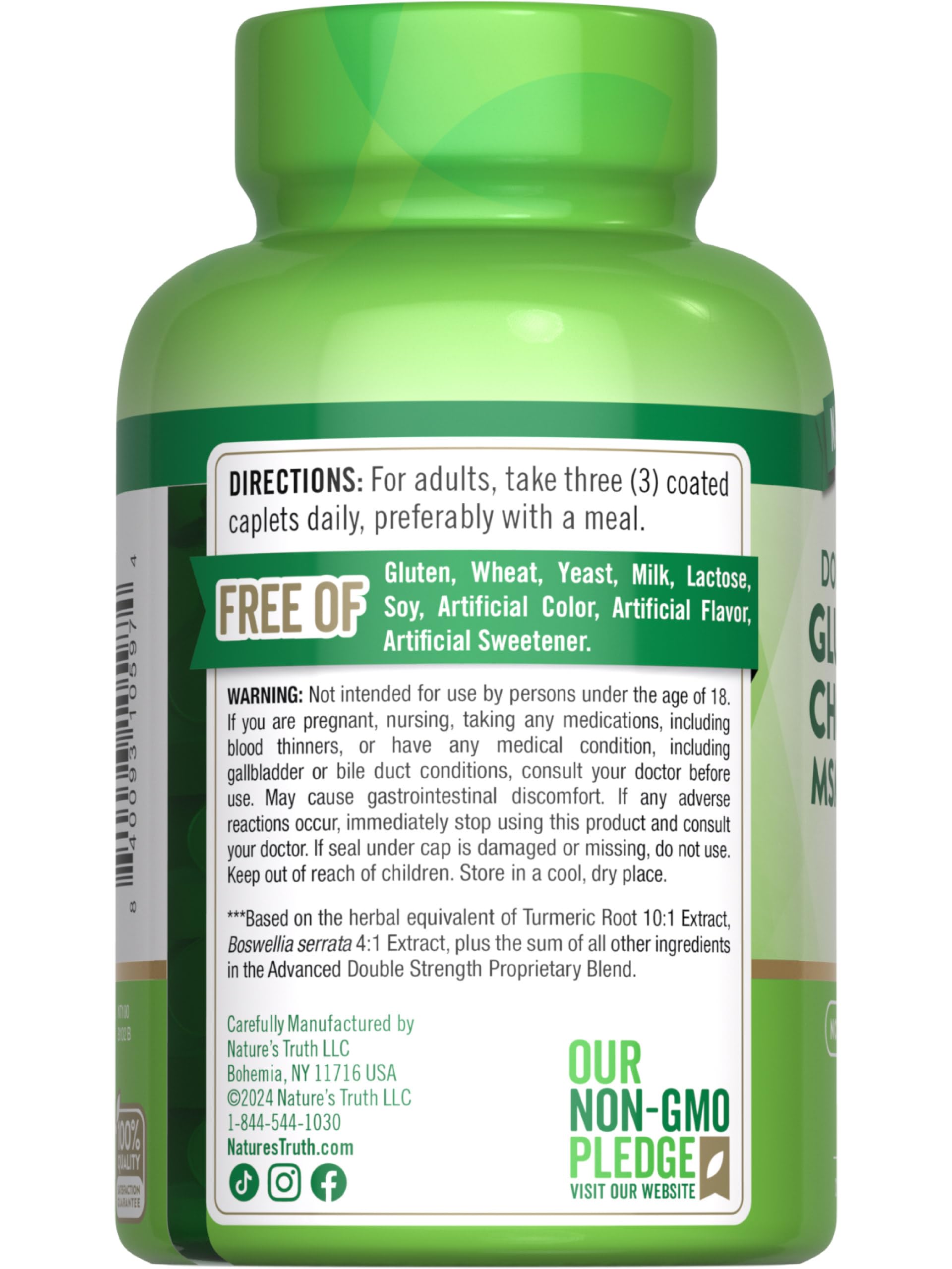 Nature's Truth Glucosamine Chondroitin MSM Complex - 90 Caplets | Gluten Free & Non-GMO