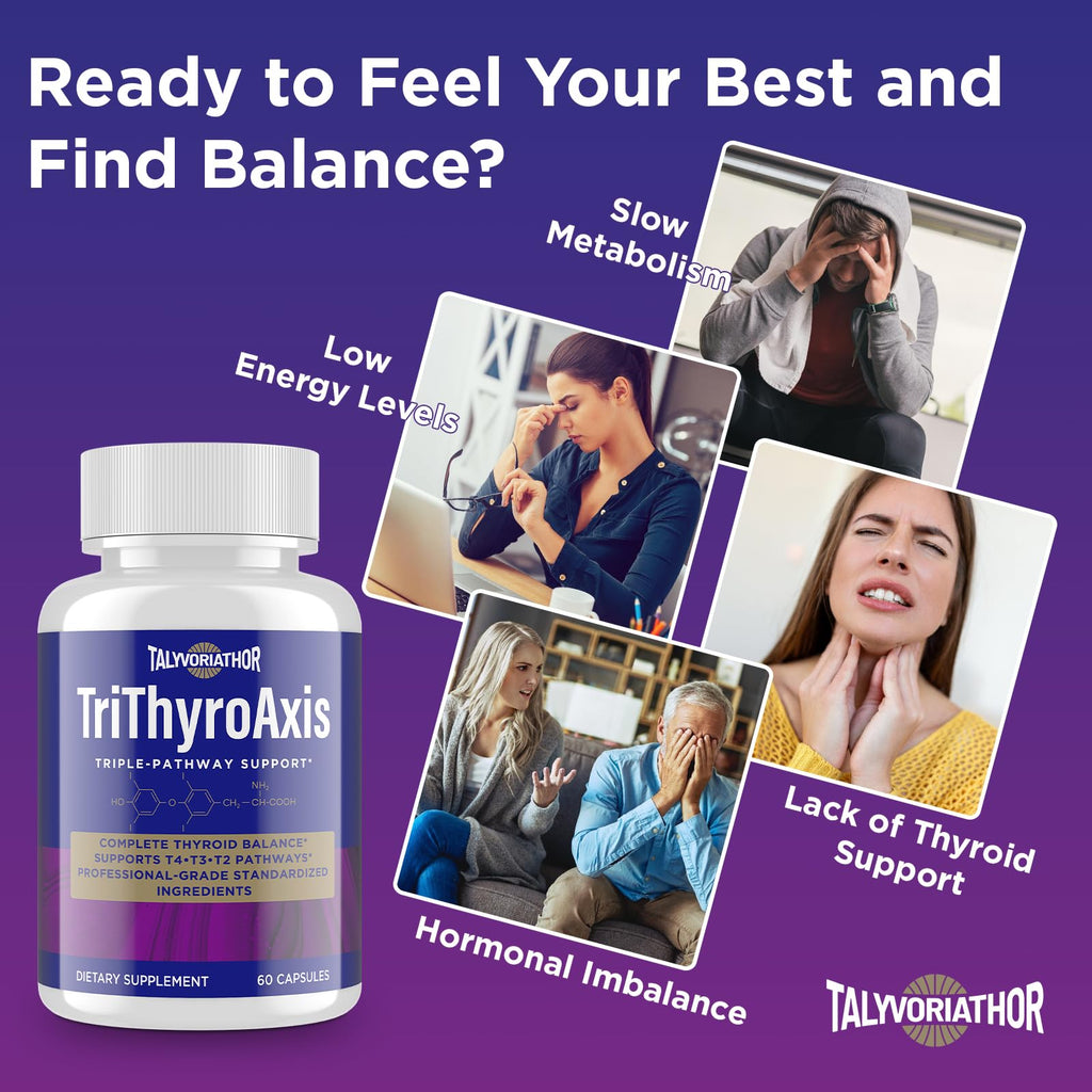 TriThyroAxis Thyroid Support Supplement by Talyvoriathor – Triple-Pathway Formula for Energy & Metabolism – 60 Capsules (2 Bottles)