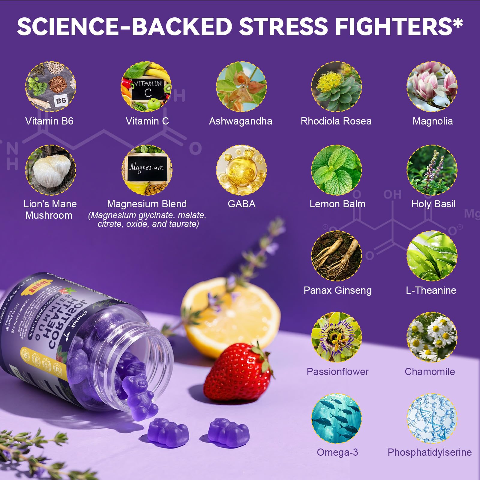 Cortisol Gummies 20-in-1 for Stress Support | Ashwagandha, Rhodiola, Magnesium