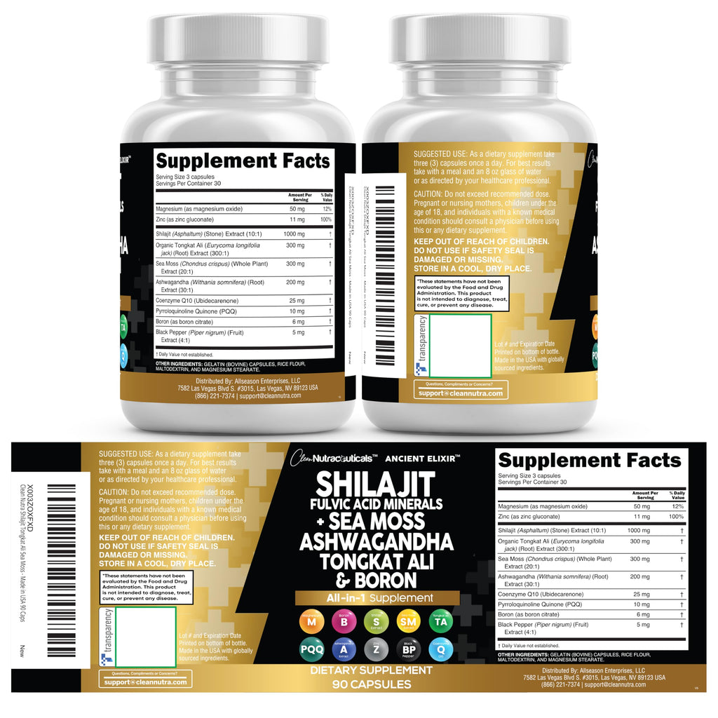 Clean Shilajit for Men with Sea Moss & Tongkat Ali | Fulvic Acid Capsules - 90 Count