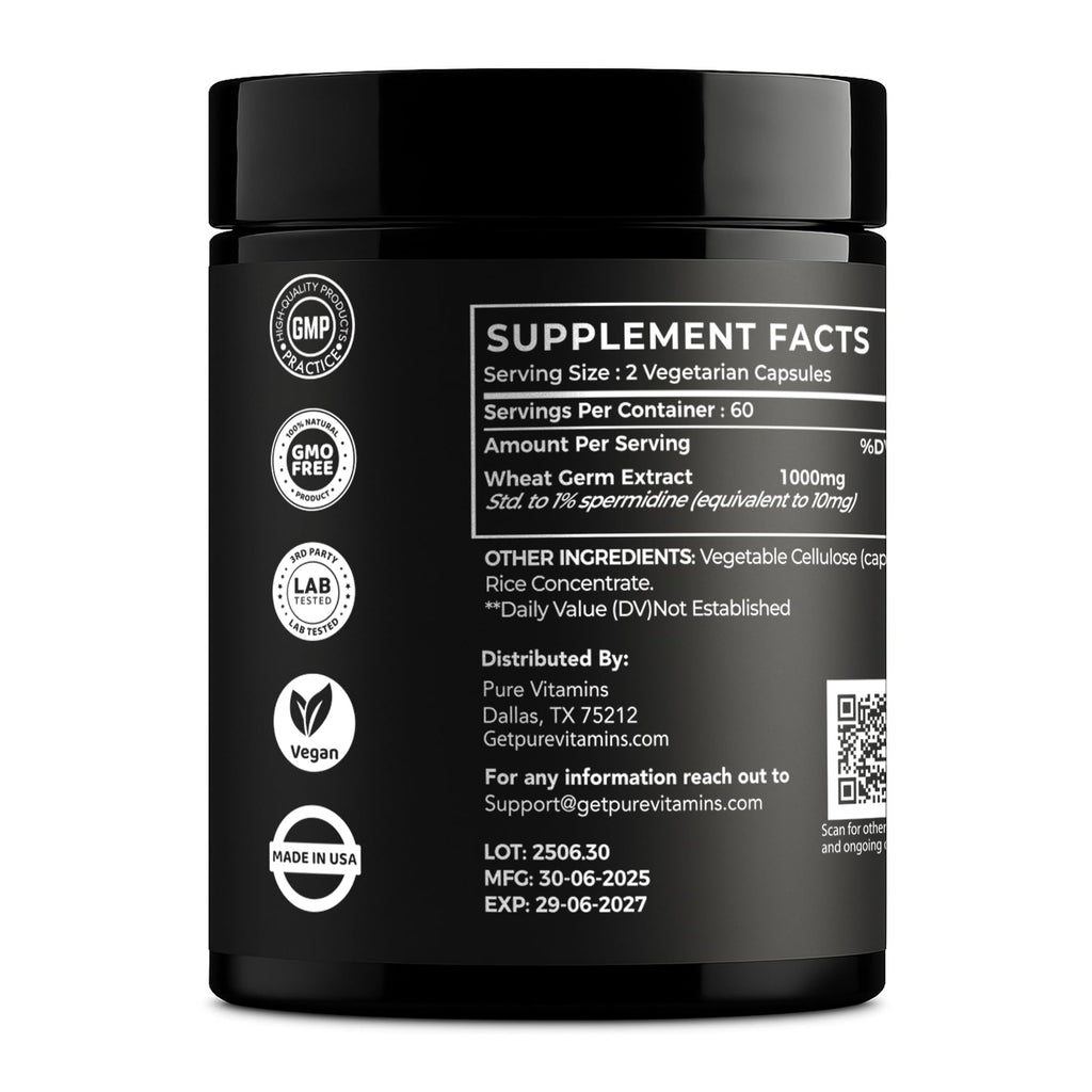 Spermidine Supplement 1000mg – 120 Capsules | Wheat Germ Extract | Cellular Renewal & Cognitive Support | Vegan, Non-GMO, Gluten-Free | Made in USA