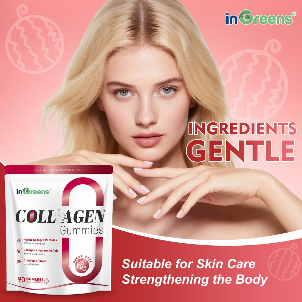 inGreens Collagen Gummies 5000mg – Sugar Free, Biotin, 90 Count