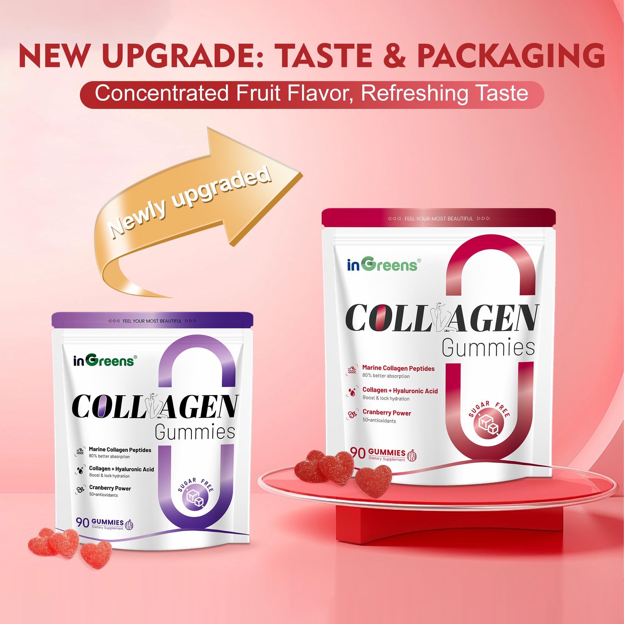 inGreens Collagen Gummies 5000mg – Sugar Free, Biotin, 90 Count