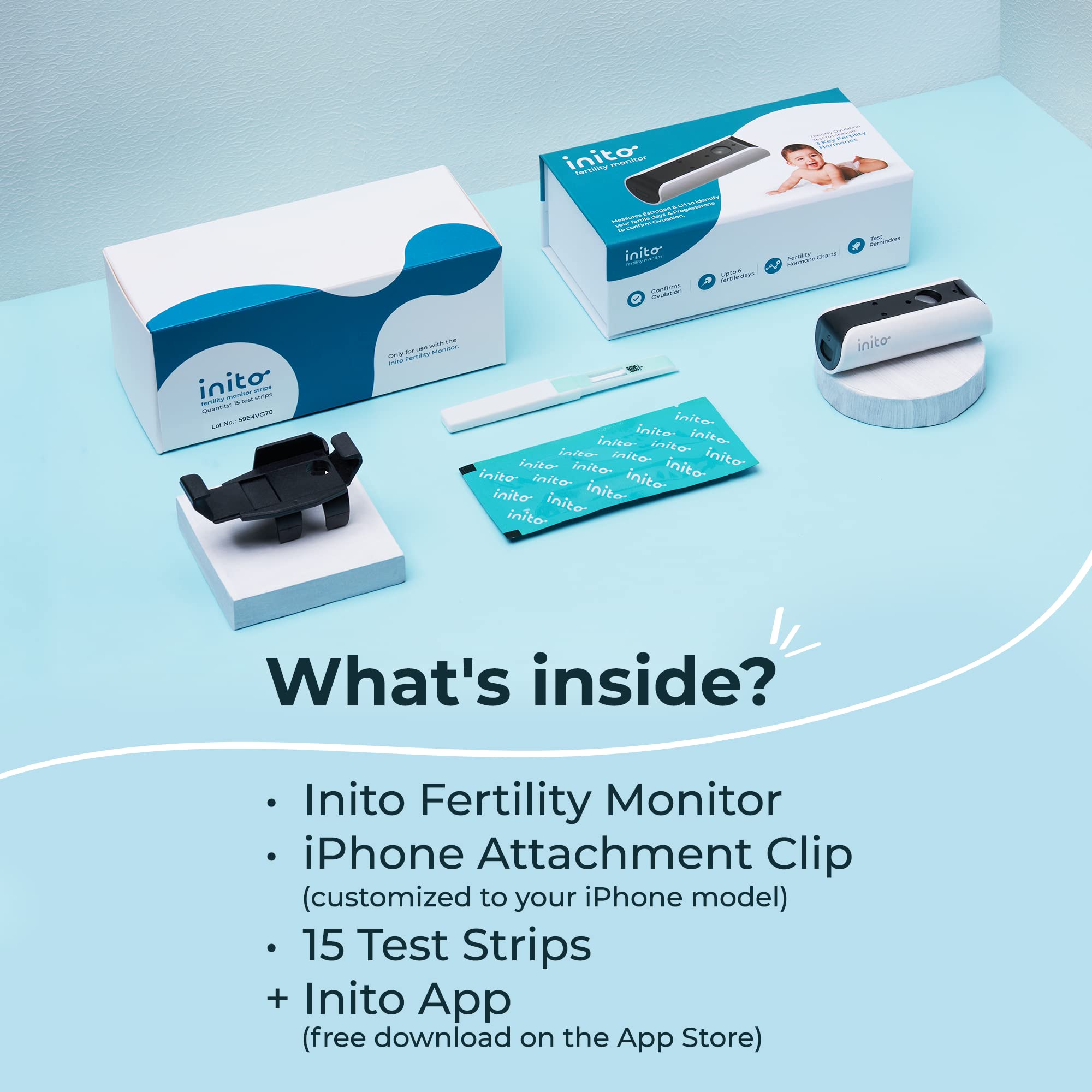 Inito Fertility Monitor & Hormone Tracker | Estrogen, LH, PdG, FSH | 15 Strips | iPhone 16 Pro Max