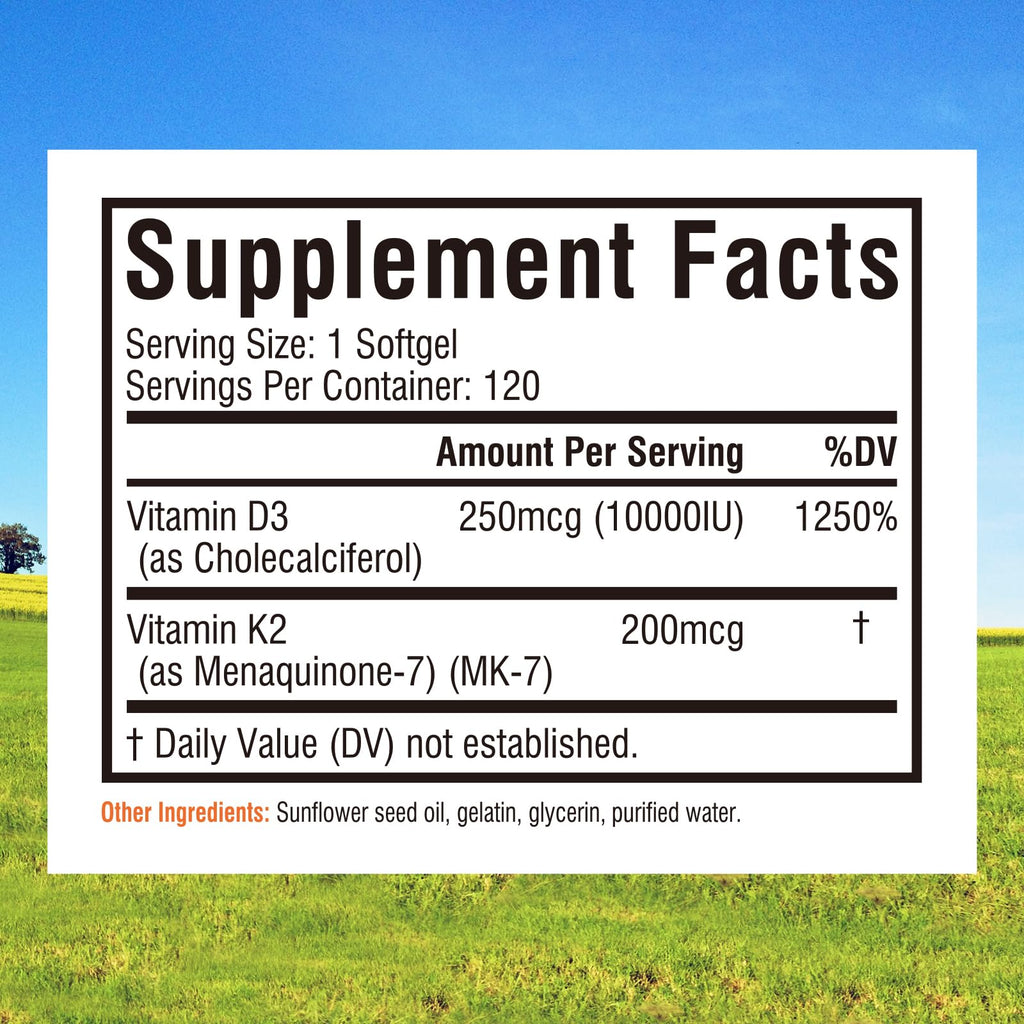 Innate Vitality D3 K2 Softgels — 10,000 IU D3 + 200 mcg MK-7 | Bone & Immune Health