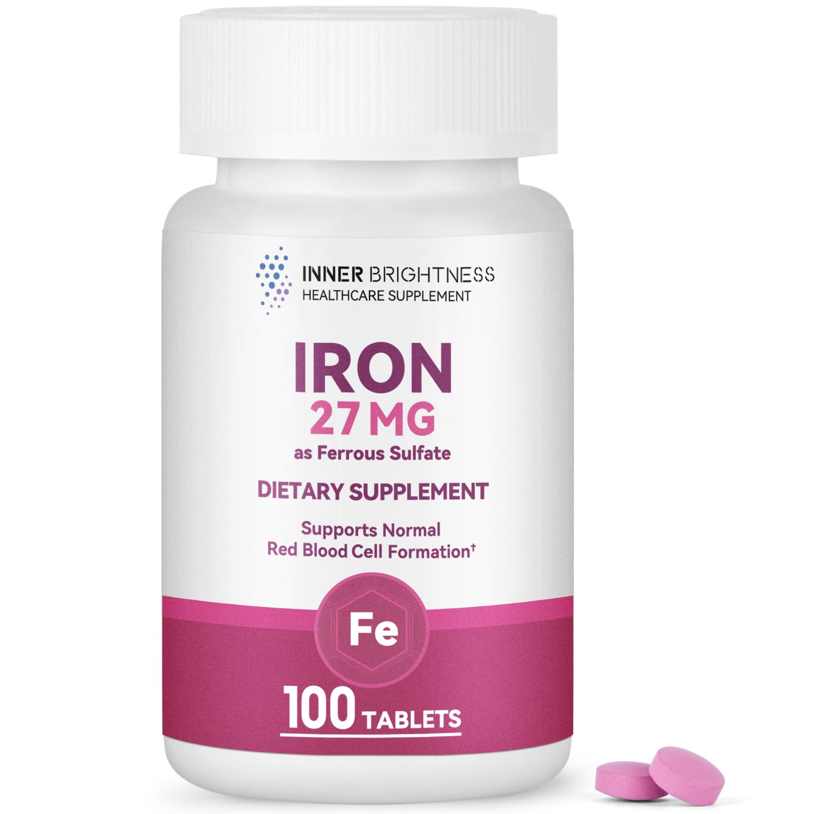 Inner Brightness Iron Supplement - 27 mg Iron for Women, 100 Tablets
