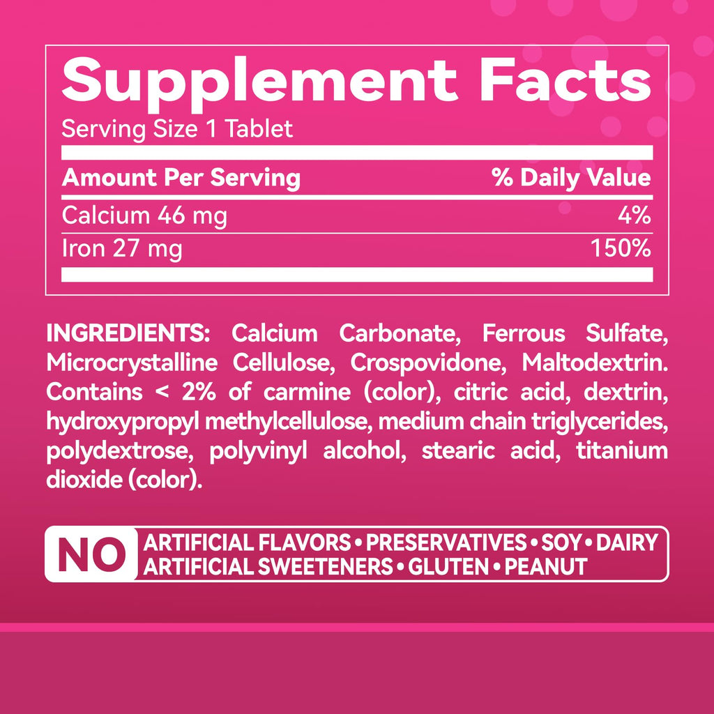 Inner Brightness Iron Supplement - 27 mg Iron for Women, 100 Tablets