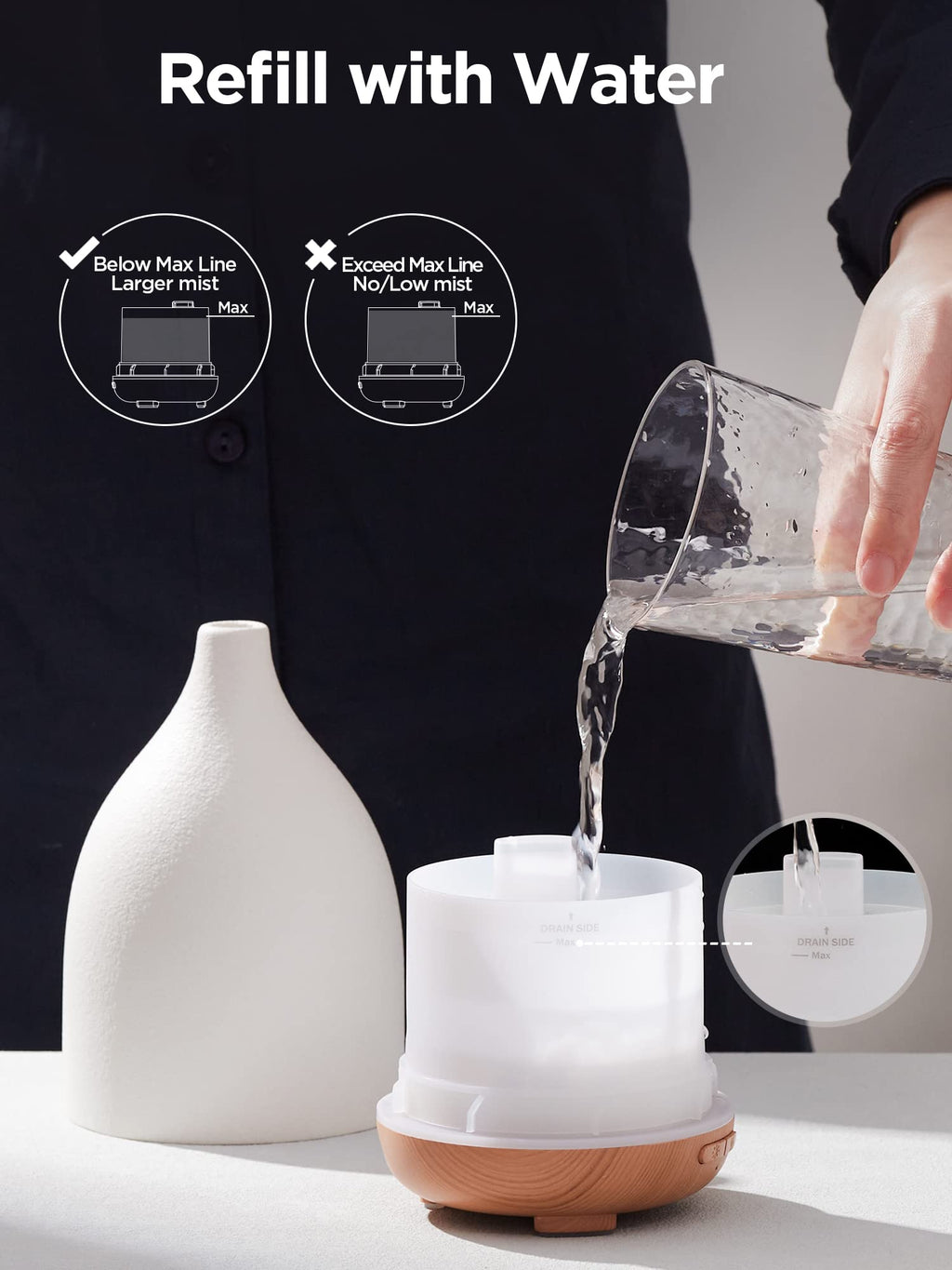 InnoGear 150ML Ceramic Oil Diffuser – Ultrasonic, Auto Off, 2 Mist Modes