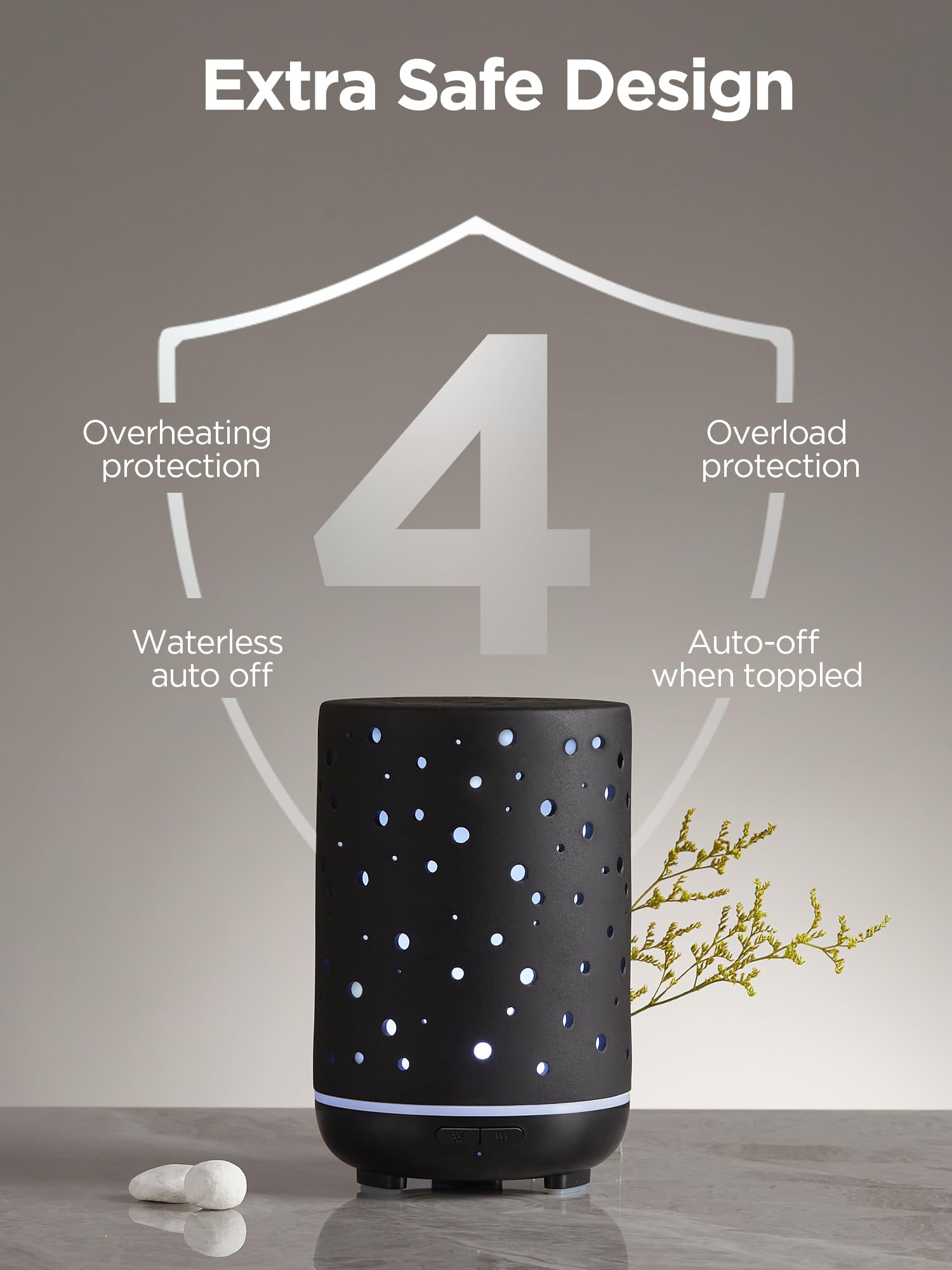 InnoGear 150ml Ceramic Essential Oil Diffuser – Ultrasonic Humidifier, 2 Mist Modes, Auto Off, Black