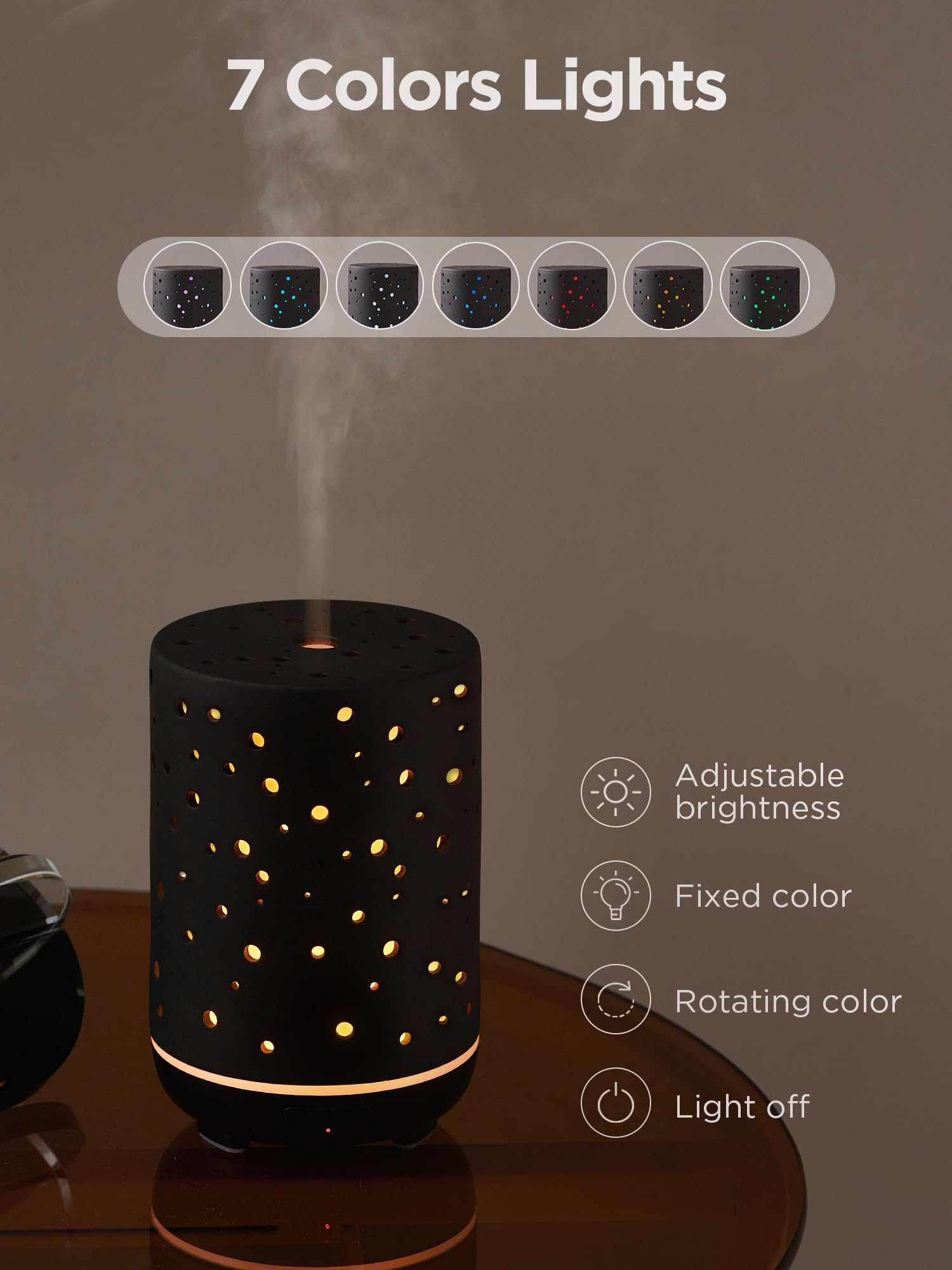 InnoGear 150ml Ceramic Essential Oil Diffuser – Ultrasonic Humidifier, 2 Mist Modes, Auto Off, Black