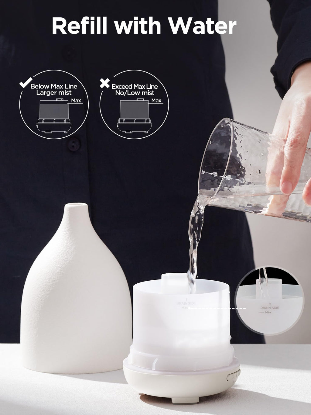 InnoGear 150ML Ceramic Oil Diffuser — Ultrasonic Mist, Auto Off, 2 Modes