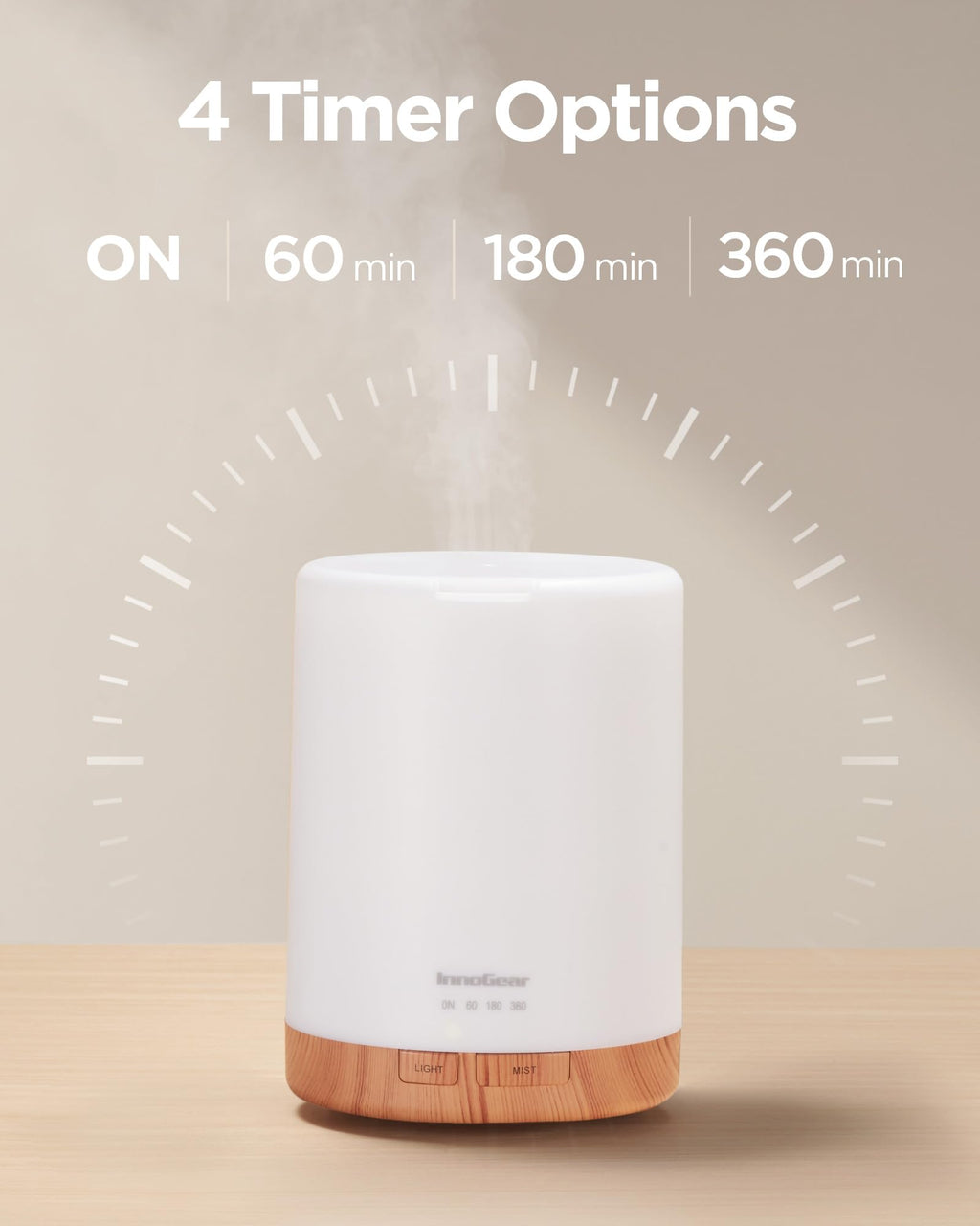 InnoGear 300ML Essential Oil Diffuser – 5-in-1 Ultrasonic, Auto-Off, Yellow