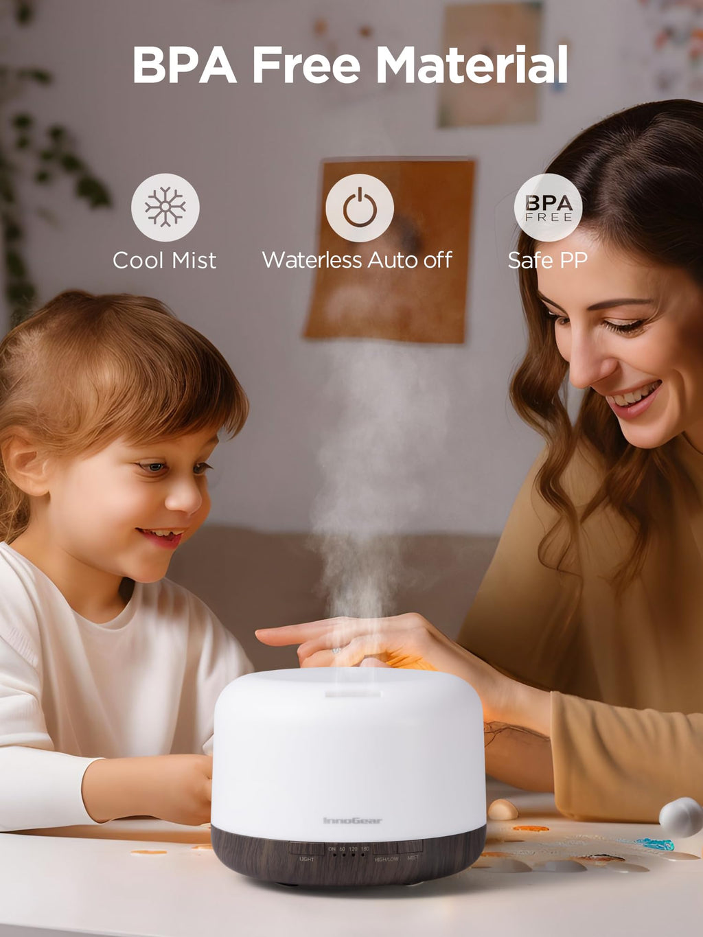 InnoGear 500ml Essential Oil Diffuser with Remote – Ultrasonic Humidifier (Brown)