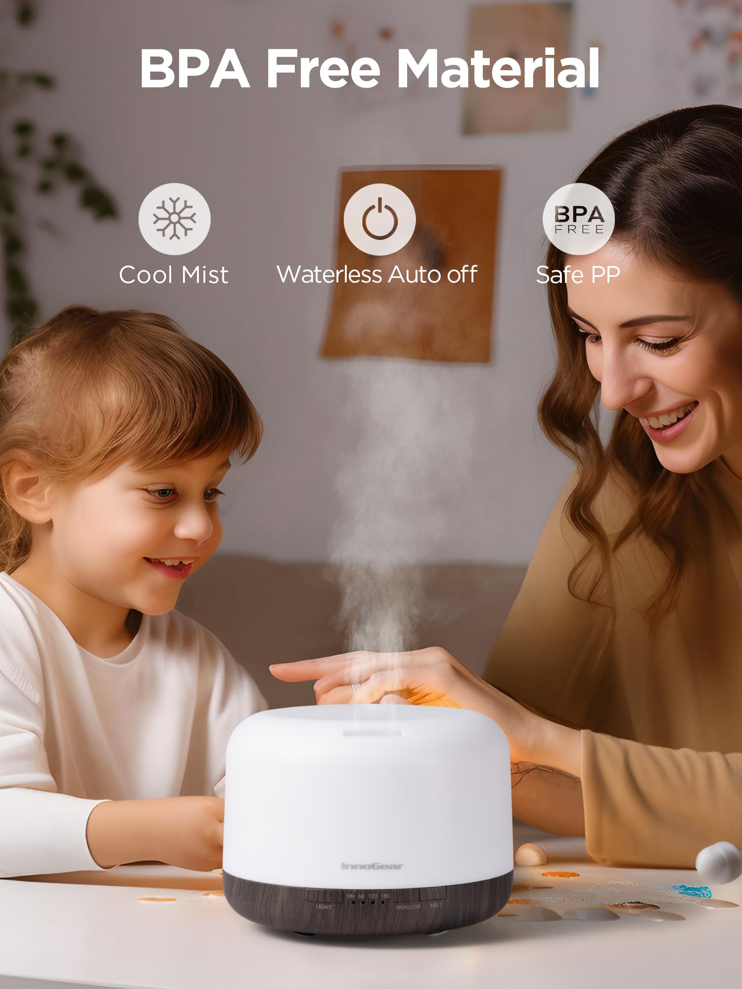 InnoGear 500ml Essential Oil Diffuser with Remote – Ultrasonic Humidifier (Brown)