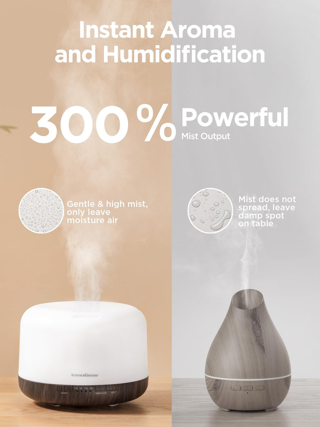 InnoGear 500ml Essential Oil Diffuser with Remote – Ultrasonic Humidifier (Brown)