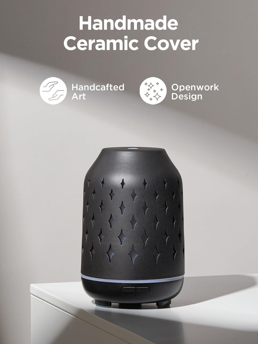 InnoGear Aromatherapy Diffuser 150ml Ceramic – Ultrasonic Humidifier, 2 Mist Modes, Waterless Auto-Off, Black