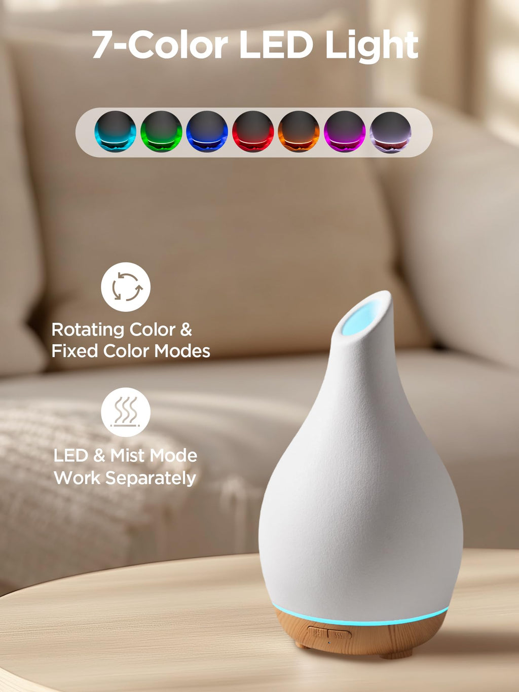 InnoGear 150ml Ceramic Diffuser | White Vase-Shaped Ultrasonic Essential Oil Diffuser