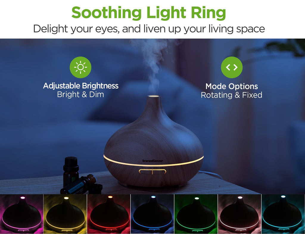 InnoGear Aromatherapy Diffuser + 10 Essential Oils Set – 400ml Ultrasonic Diffuser, 7-Color LED, Auto Off