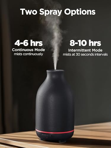 InnoGear 150ml Ceramic Essential Oil Diffuser – Handcrafted Ultrasonic Diffuser, 2 Mist Modes, Auto Off, Black