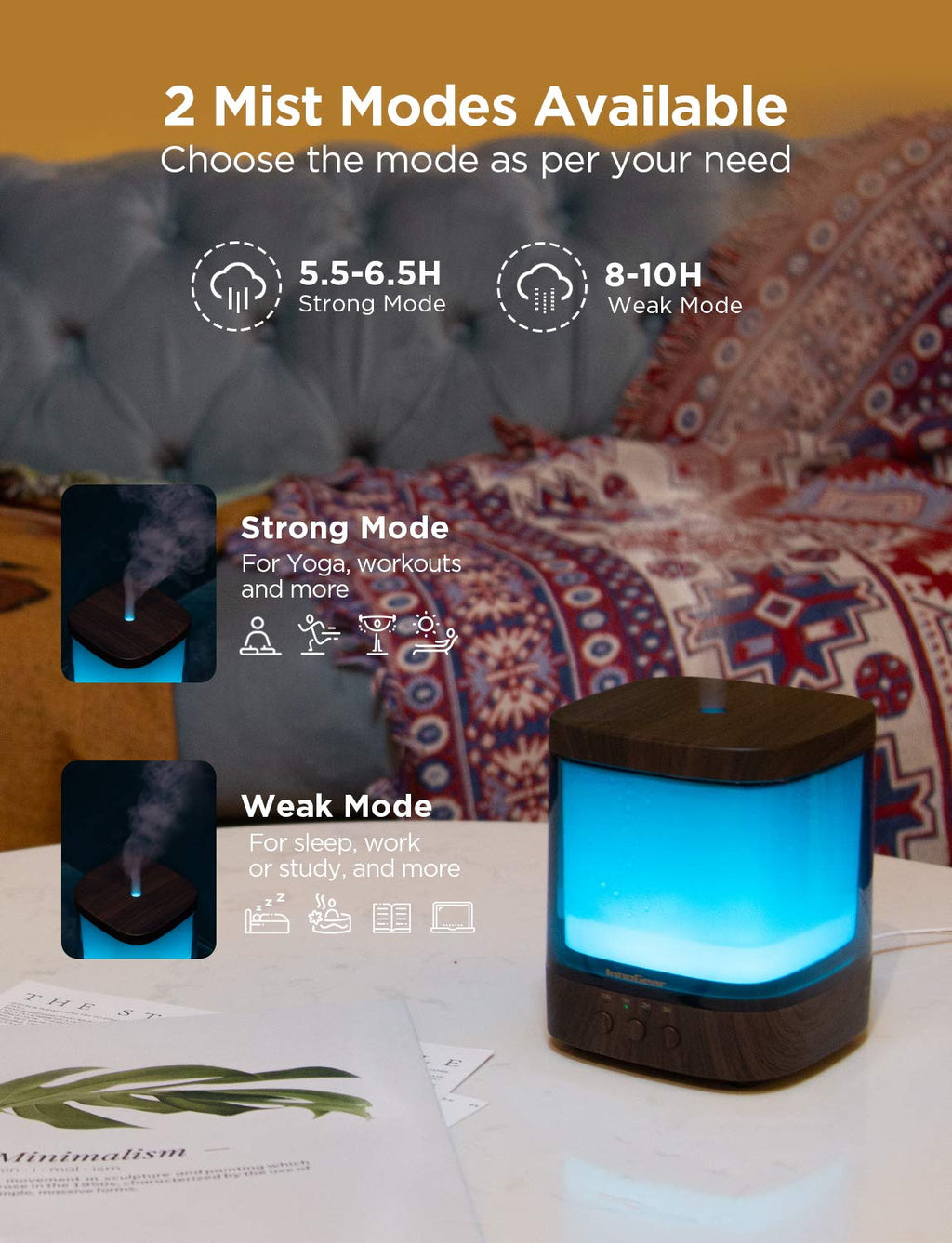 InnoGear 300ml Diffuser | Ultrasonic Essential Oil Humidifier with 4 Timers & Color Lights (Dark)