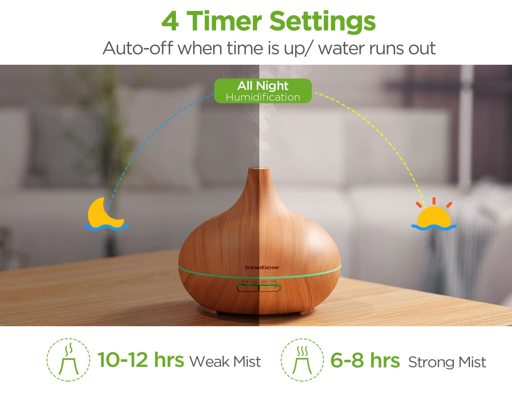 InnoGear Aromatherapy Diffuser + 10 Essential Oils Set – 400ml Ultrasonic Diffuser, 7-Color LED, Auto Off