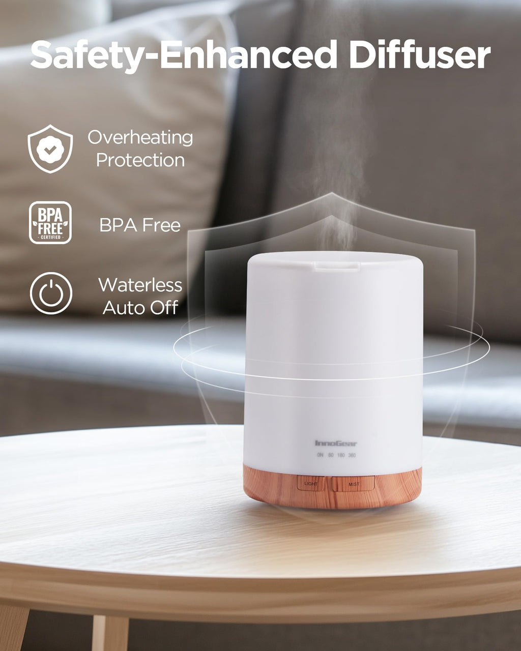 InnoGear Aromatherapy Diffuser & 8 Essential Oils Set – 300ml Ultrasonic 5-in-1 Diffuser, Yellow