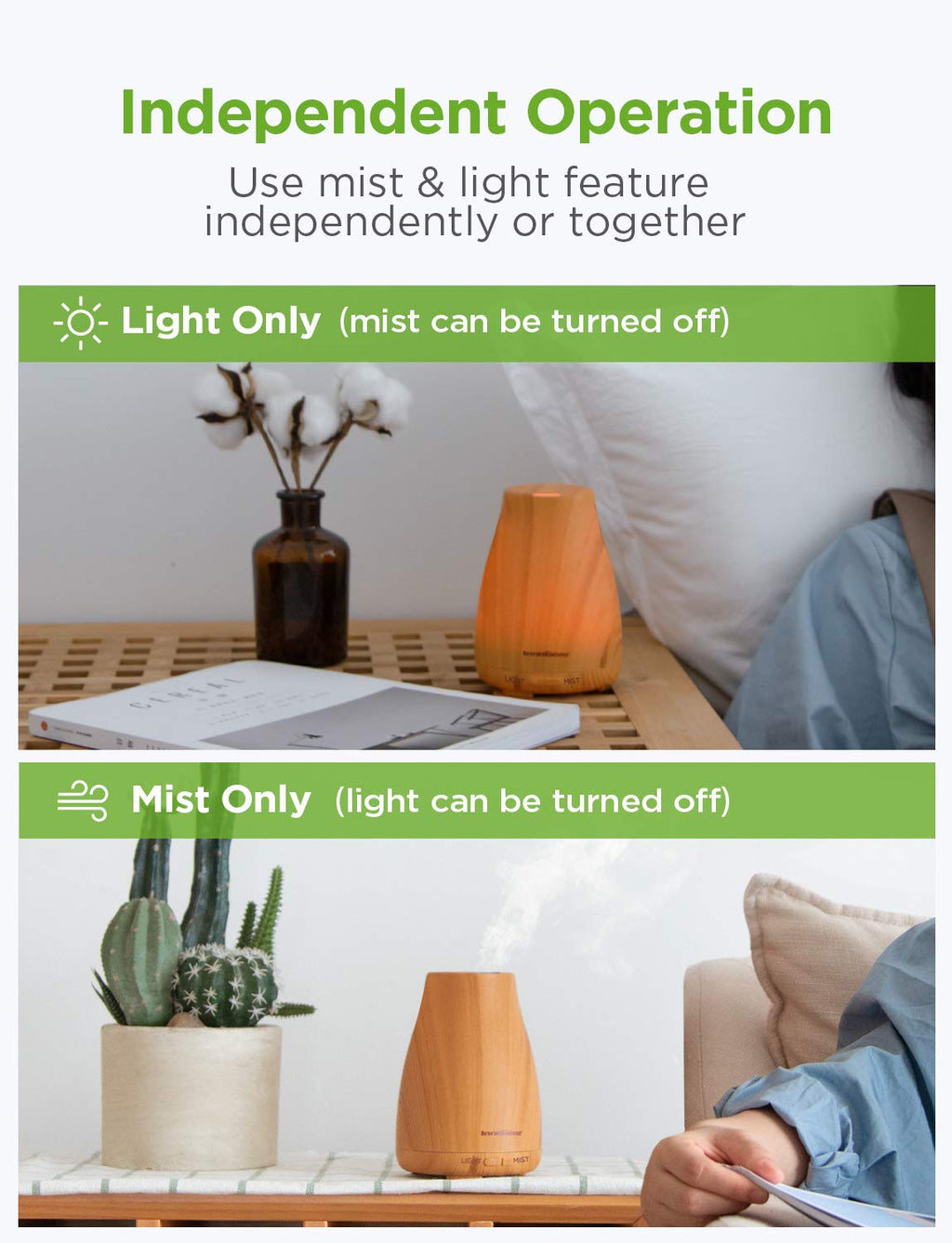 InnoGear Essential Oil Diffuser – Ultrasonic Humidifier, 7-Color LED, 2 Mist Modes, Auto Off, Yellow