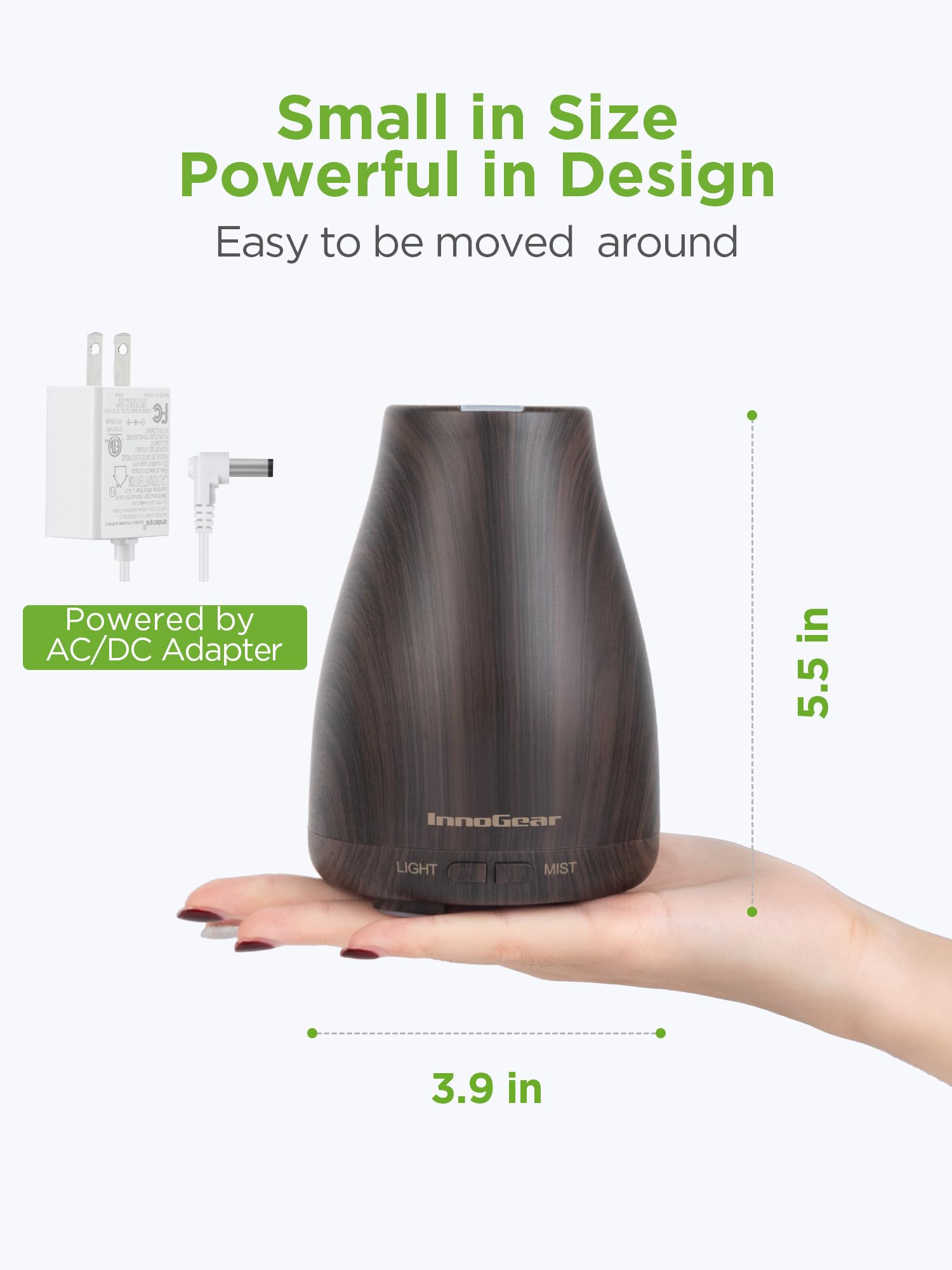 InnoGear Essential Oil Diffuser – Ultrasonic Diffuser for Home Aromatherapy, 7-Color LED, Auto Off, 2 Mist Modes, Brown