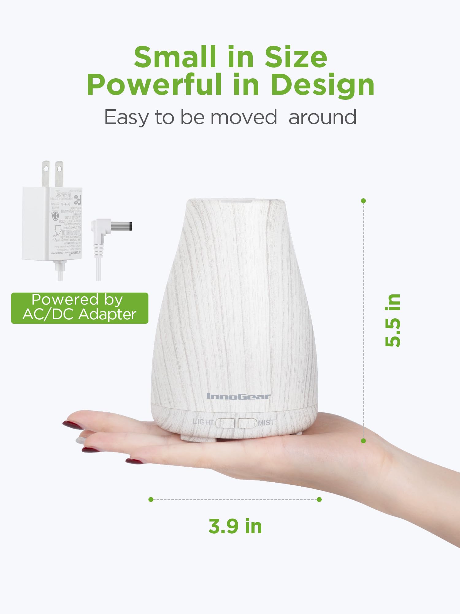 InnoGear Essential Oil Diffuser | Ultrasonic Humidifier for Home Aromatherapy | 7-Color LED, 2 Mist Modes, Auto Off | White & Grey