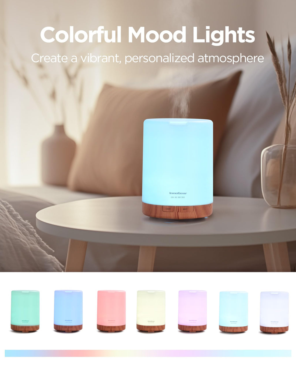 InnoGear Aromatherapy Diffuser & 8 Essential Oils Set – 300ml Ultrasonic 5-in-1 Diffuser, Yellow