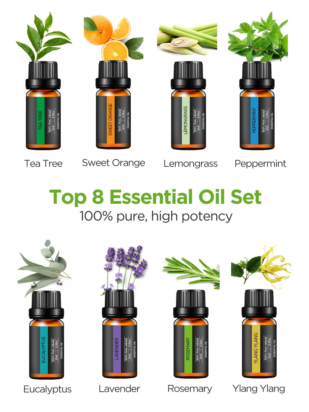 InnoGear Aromatherapy Diffuser & 8 Essential Oils Set – 300ml Ultrasonic 5-in-1 Diffuser, Yellow