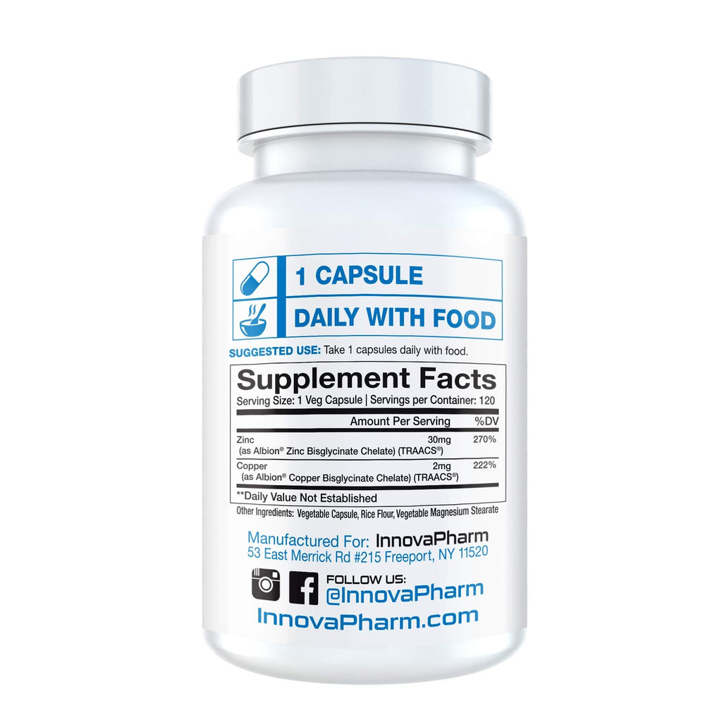 InnovaPharm Zinc Chelate + Copper Chelate - 120 Veg Caps