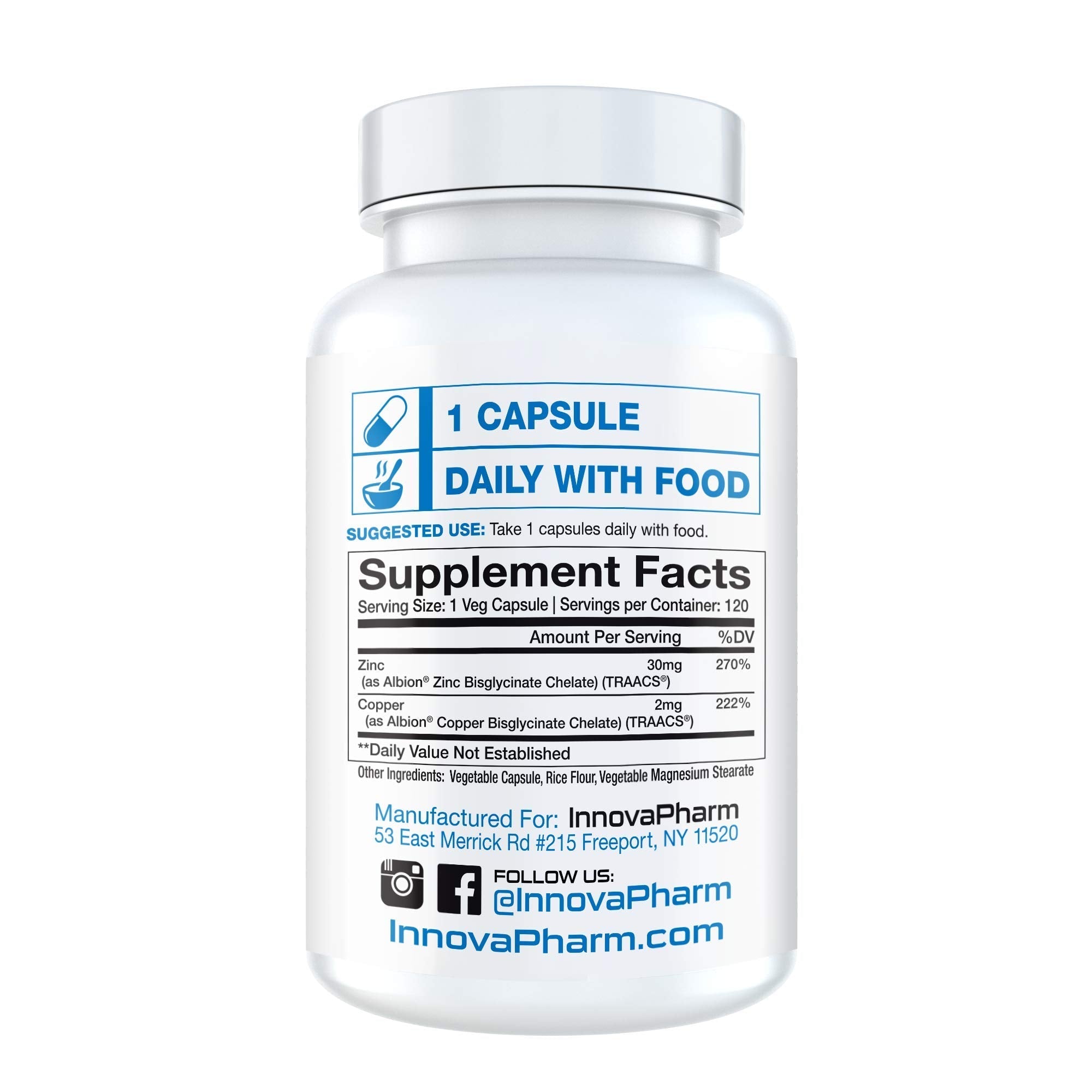 InnovaPharm Zinc Chelate + Copper Chelate - 120 Veg Caps