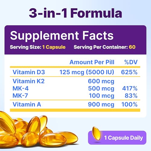 InnovixLabs Vitamin D3 K2 5000 IU + 600 mcg K2 MK4/MK7 - 60 Softgels