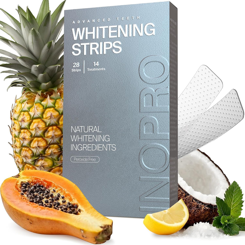 InoPro Natural Teeth Whitening Strips Kit – 14 Treatments for Sensitive Teeth (28 Strips) – Peroxide-Free