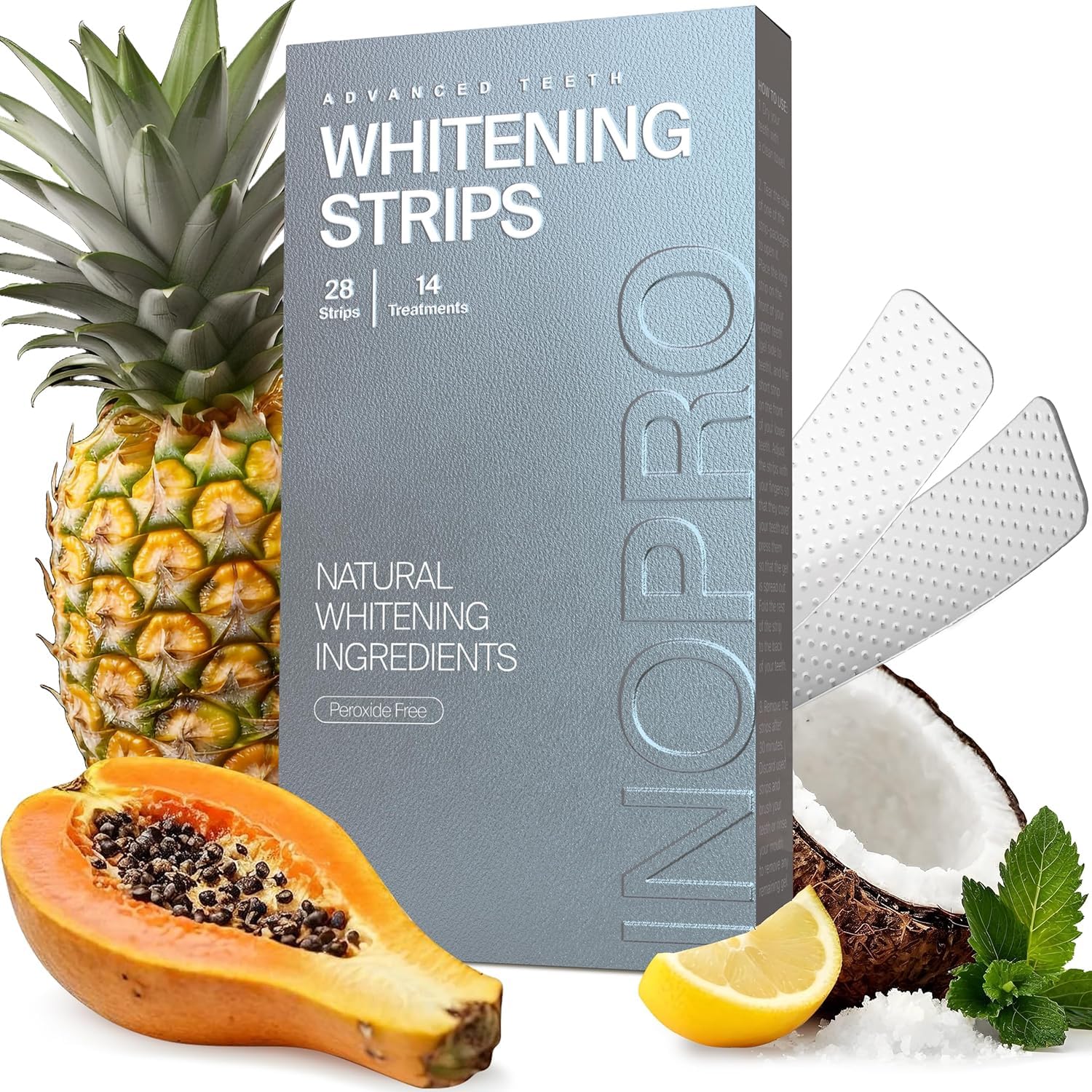 InoPro Natural Teeth Whitening Strips Kit – 14 Treatments for Sensitive Teeth (28 Strips) – Peroxide-Free