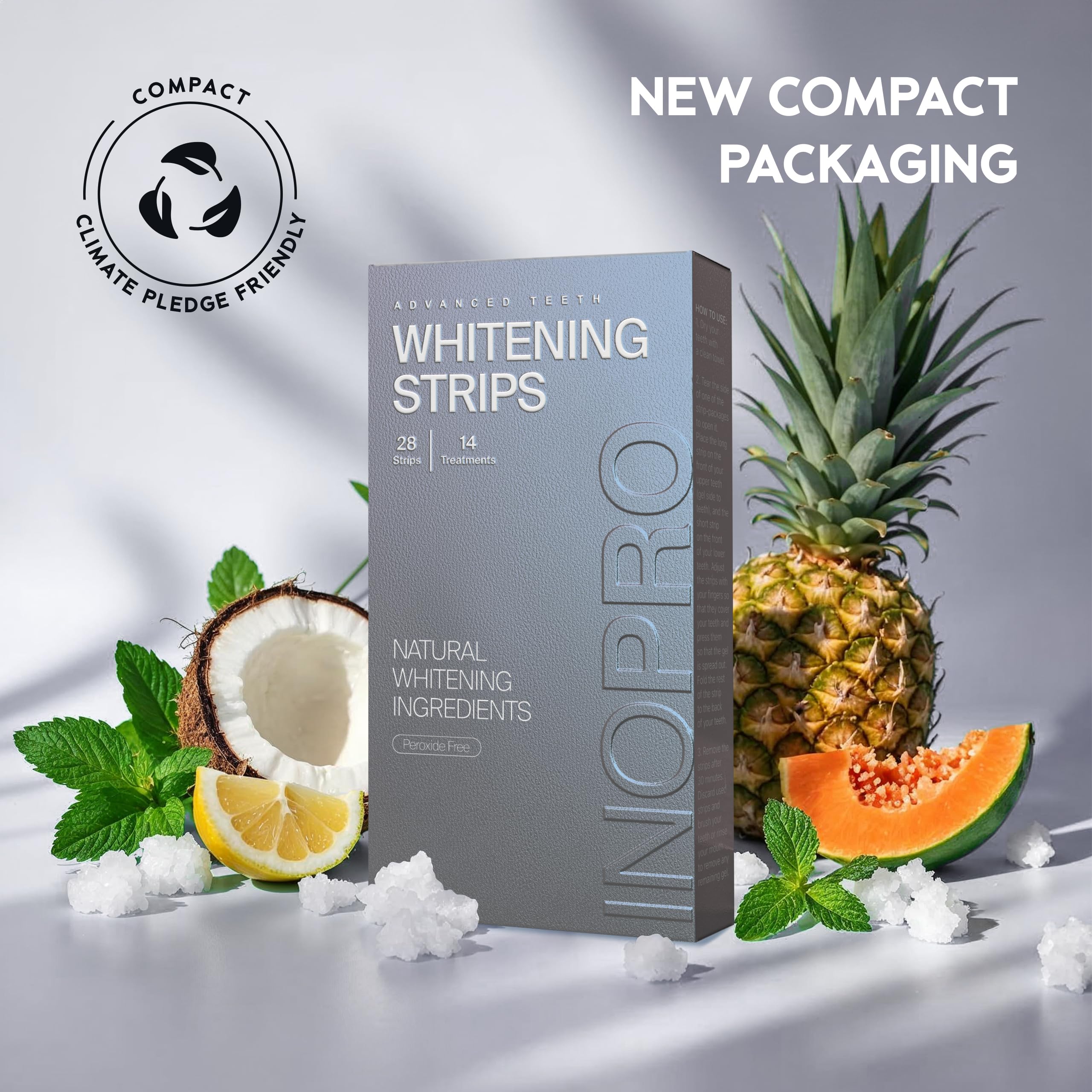 InoPro Natural Teeth Whitening Strips Kit – 14 Treatments for Sensitive Teeth (28 Strips) – Peroxide-Free