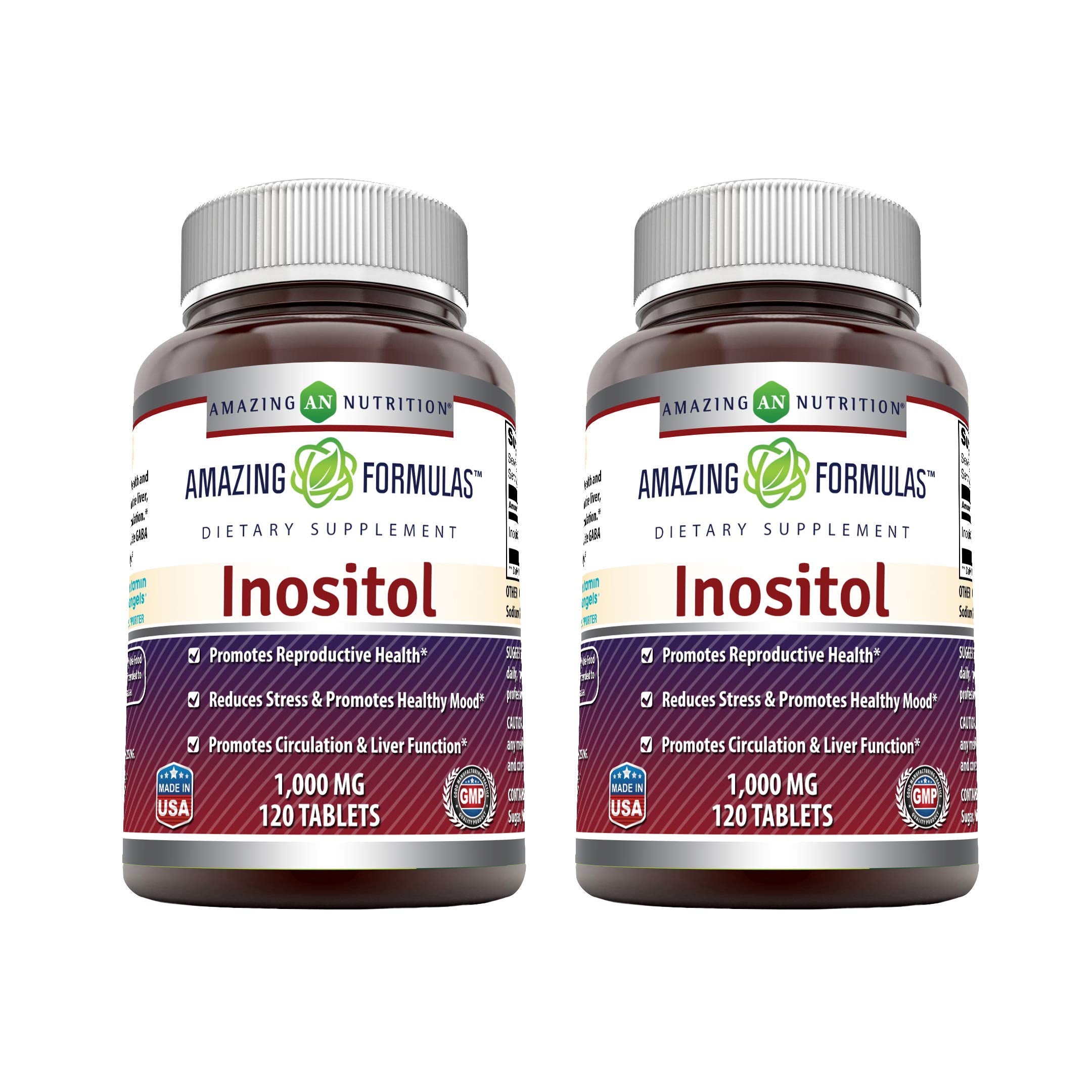 Amazing Formulas Inositol 1000mg - 2 Pack | 120 Tablets | Non-GMO, Gluten-Free | Made in USA