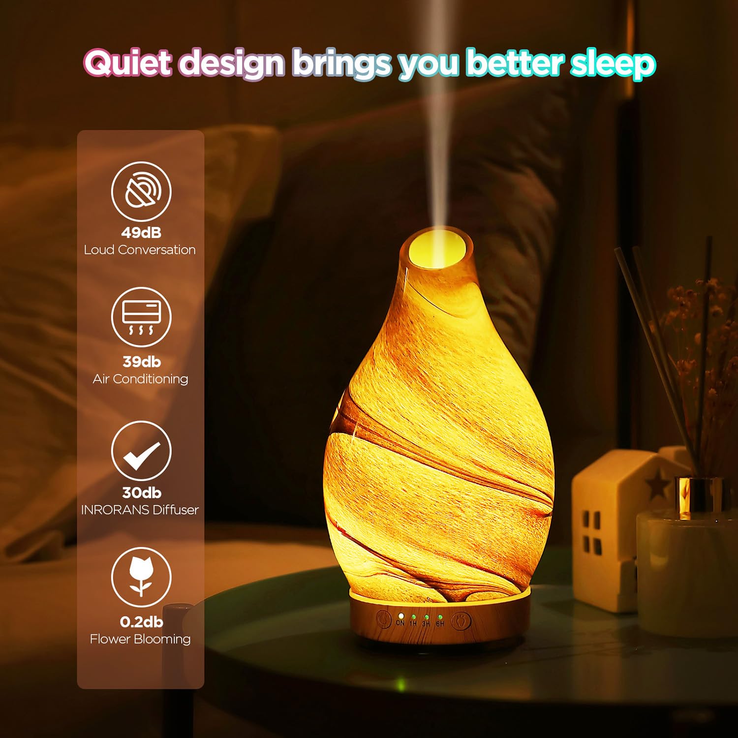INRORNAS 160ml Essential Oil Diffuser – Art Glass Ultrasonic Diffuser