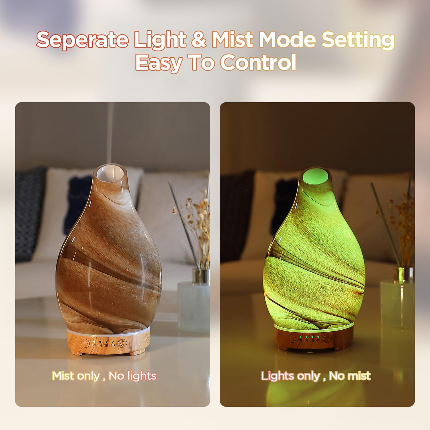 INRORNAS 160ml Essential Oil Diffuser – Art Glass Ultrasonic Diffuser