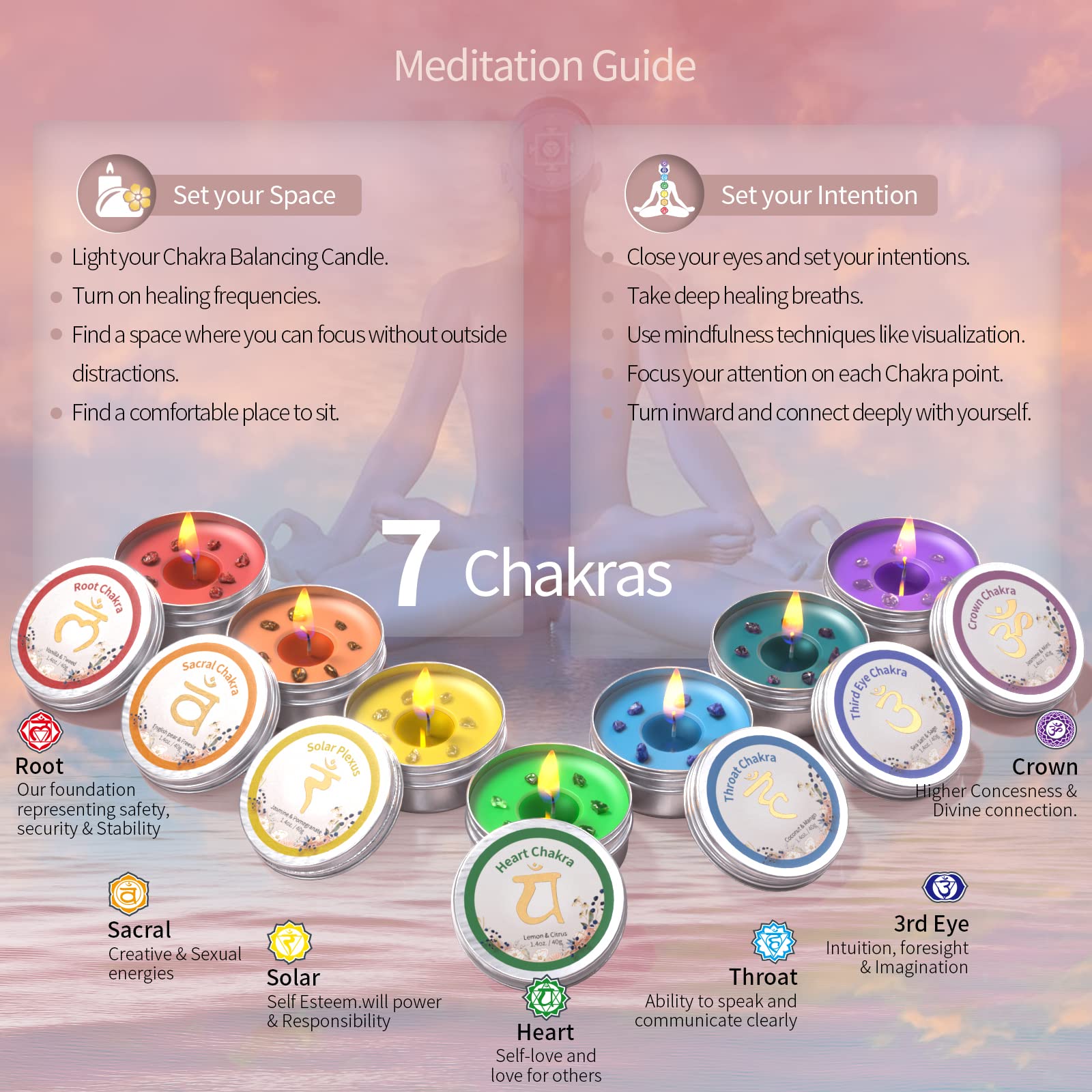 Inspireyes Chakra Candles Set of 7 – Meditation & Healing Scented Candles