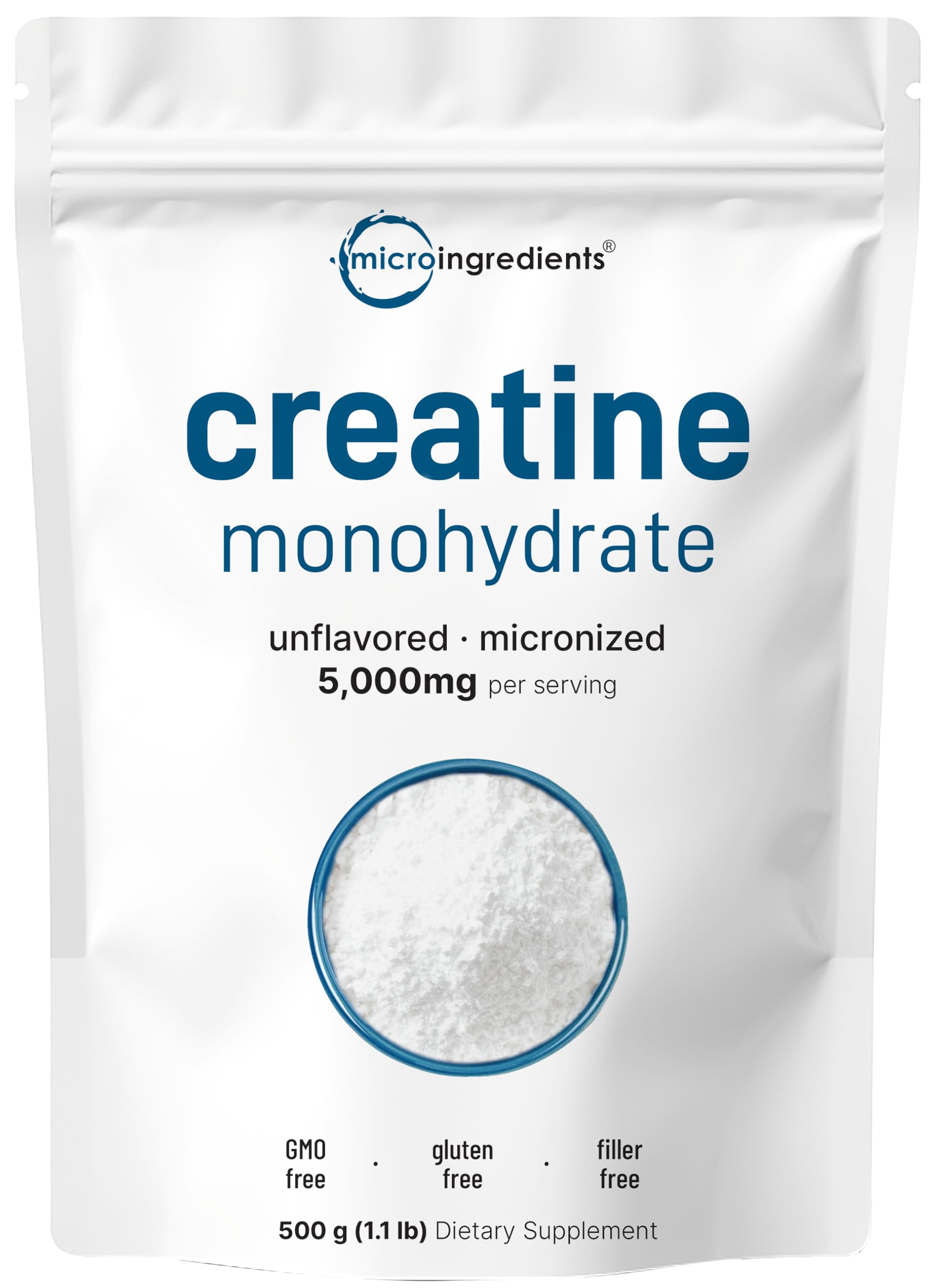 Instant Creatine Monohydrate Powder 500g – 5g/Serving, Unflavored, Keto & Vegan