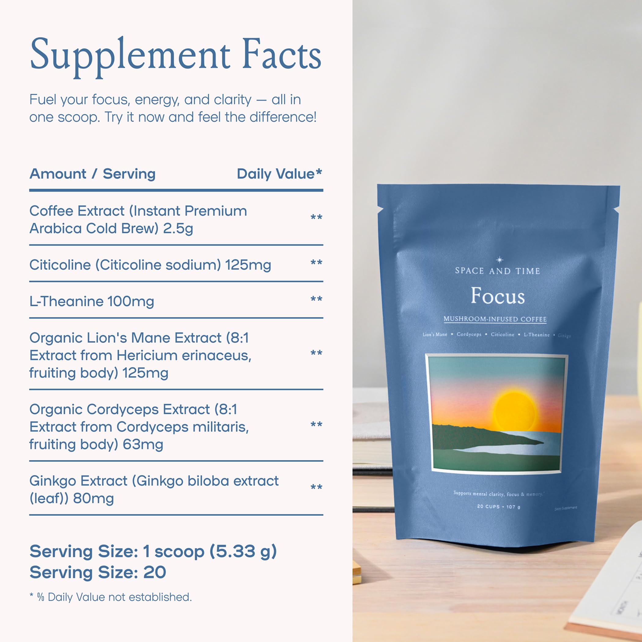 Mushroom Coffee – 20 Cups of Focus, Clean Energy | Lion's Mane, Cordyceps & L-Theanine