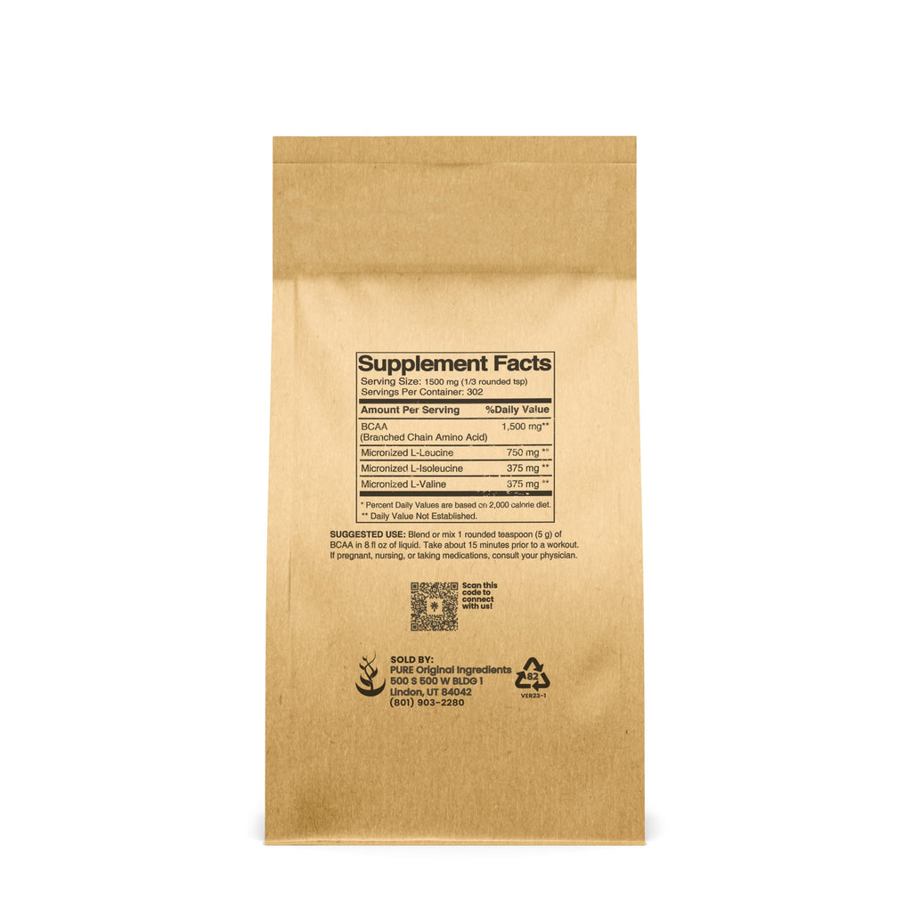 Pure Original BCAA Powder - Unflavored Instantized 1 lb