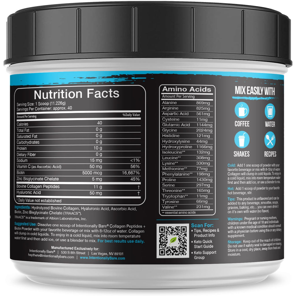 Intentionally Bare Unflavored Collagen Powder – Grass Fed, Non-GMO, 10g Protein, 40 Servings