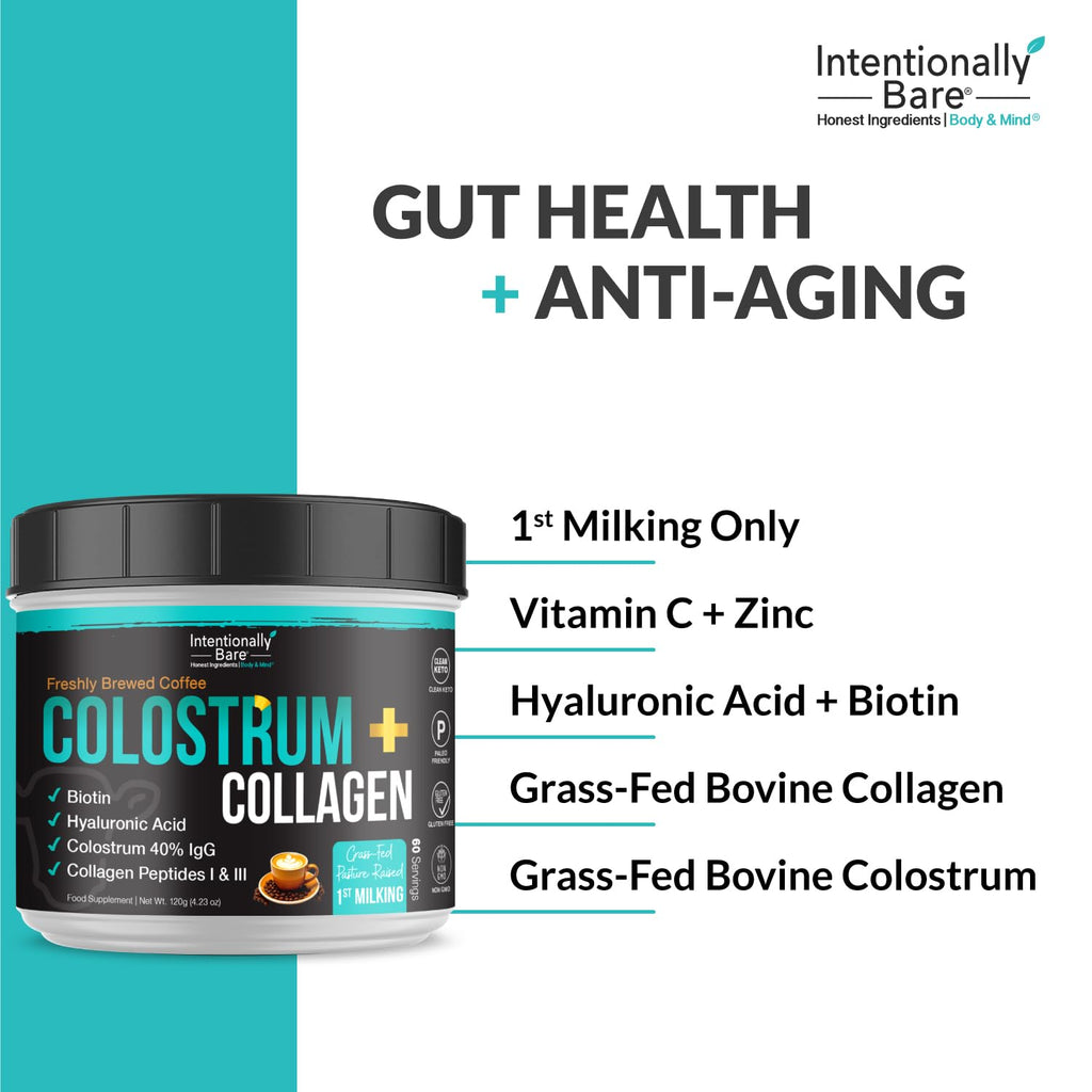 Intentionally Bare Colostrum & Collagen Powder – Coffee Flavor, 60 Servings